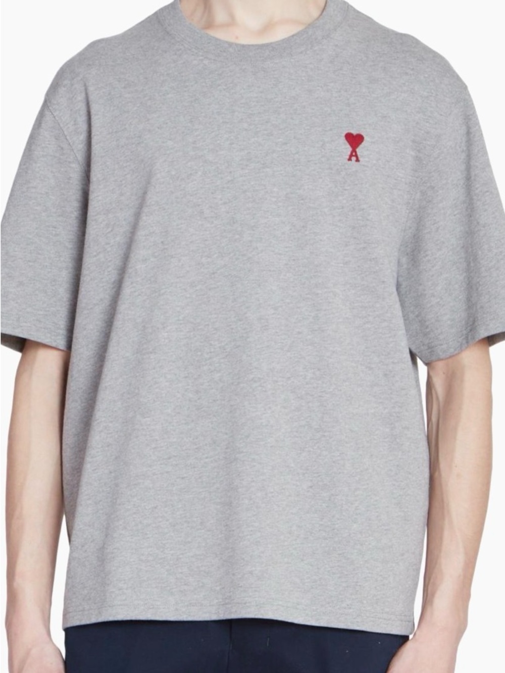 Ami Heather Grey Short-Sleeve Tee with Red Heart Logo NEW Medium